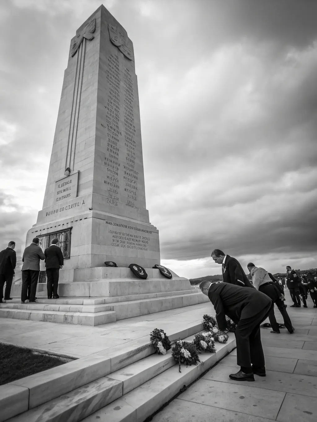 A photograph capturing a community event at the museum, showcasing a memorial ceremony honoring Resistance members with local citizens participating.