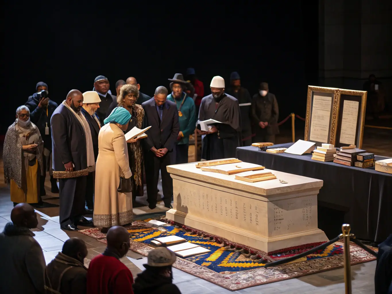 A photograph of a community event at the Musée de la Résistance, featuring a guest speaker discussing the importance of preserving historical memory and promoting civic engagement.