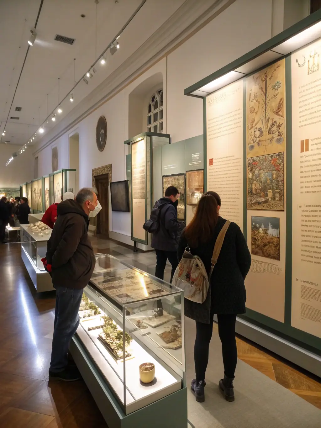 A photo showing museum volunteers guiding visitors through an exhibit featuring artifacts and stories of local Resistance heroes in Haute-Corrèze.